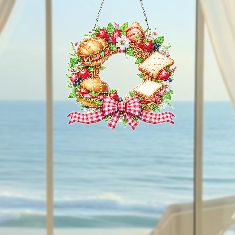 Wreath Acrylic 2D Flat DIY Diamond Art Pendant Window Hanging Art for Home Decor