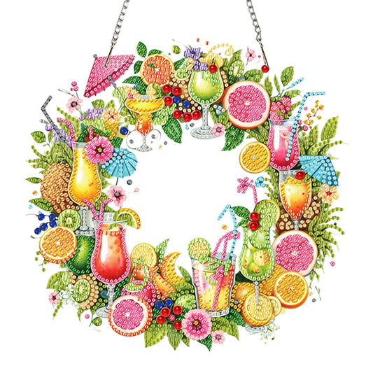 Wreath Acrylic 2D Flat DIY Diamond Art Pendant Window Hanging Art for Home Decor