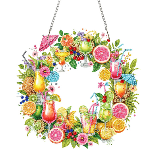 Wreath Acrylic 2D Flat DIY Diamond Art Pendant Window Hanging Art for Home Decor