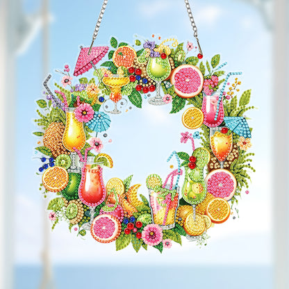 Wreath Acrylic 2D Flat DIY Diamond Art Pendant Window Hanging Art for Home Decor