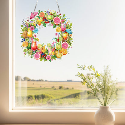 Wreath Acrylic 2D Flat DIY Diamond Art Pendant Window Hanging Art for Home Decor