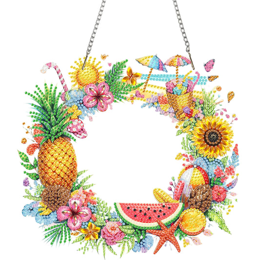 Wreath Acrylic 2D Flat DIY Diamond Art Pendant Window Hanging Art for Home Decor