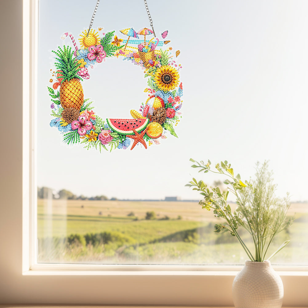 Wreath Acrylic 2D Flat DIY Diamond Art Pendant Window Hanging Art for Home Decor