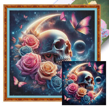 Rose Skull Cross Stitch Still Life Series Kit - 11CT Stamped Cross Stitch 40*40CM