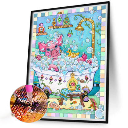 Bathing Pig - Full AB Round Drill Diamond Painting 40*50CM