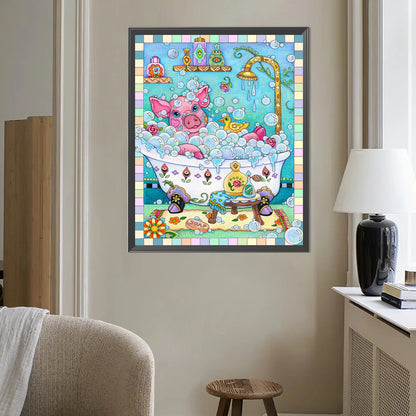 Bathing Pig - Full AB Round Drill Diamond Painting 40*50CM