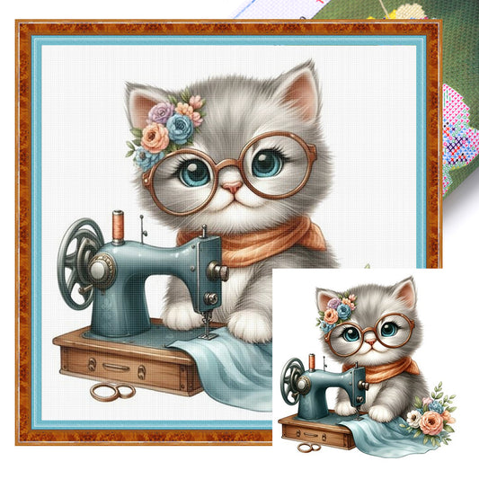 Sewing Kitten - 11CT Stamped Cross Stitch 40*40CM