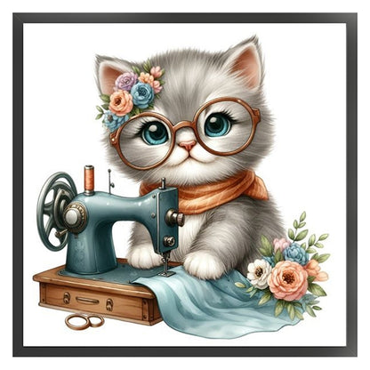 Sewing Kitten - 11CT Stamped Cross Stitch 40*40CM