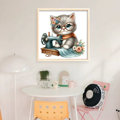 Sewing Kitten - 11CT Stamped Cross Stitch 40*40CM