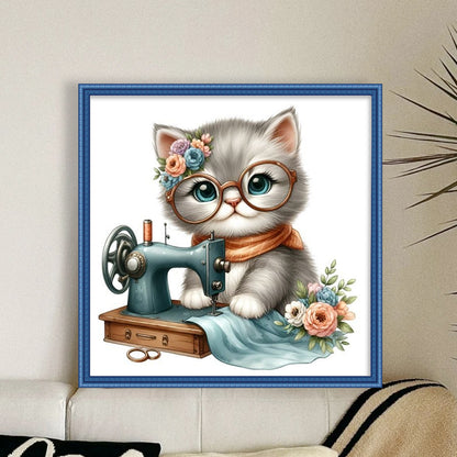 Sewing Kitten - 11CT Stamped Cross Stitch 40*40CM