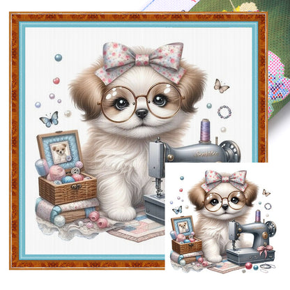 Sewing Puppy - 11CT Stamped Cross Stitch 40*40CM