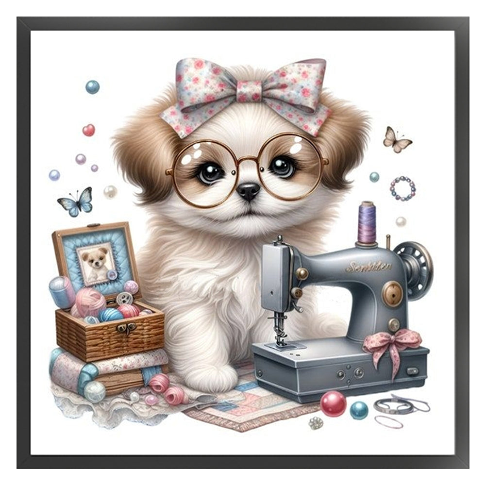 Sewing Puppy - 11CT Stamped Cross Stitch 40*40CM
