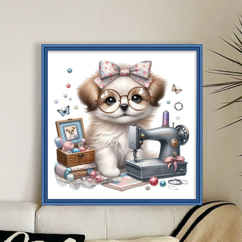 Sewing Puppy - 11CT Stamped Cross Stitch 40*40CM