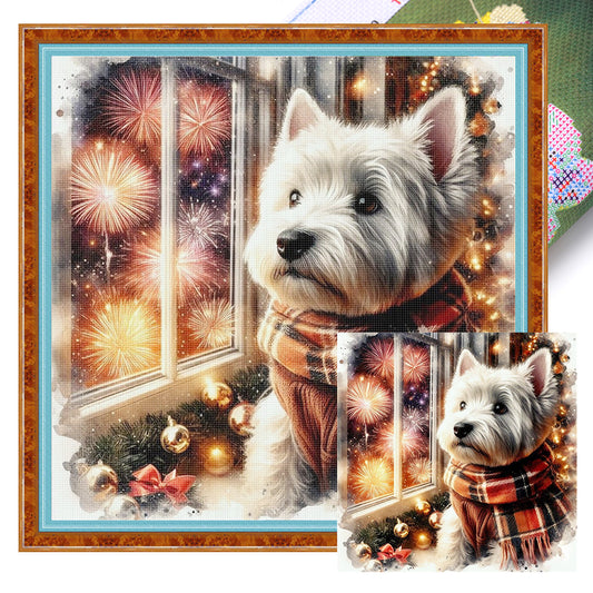 Puppy By Window - 11CT Stamped Cross Stitch 40*40CM