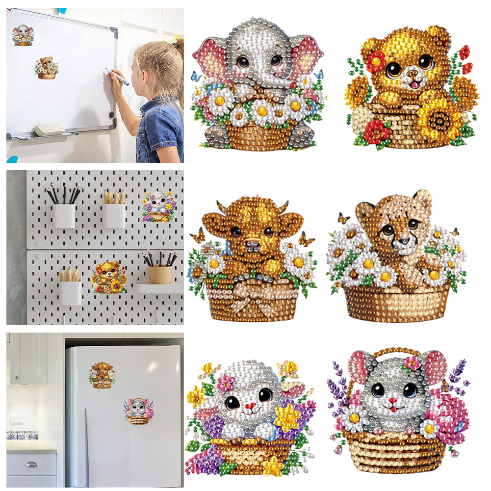 6Pcs Acrylic 2D Flat Animal Diamond Art Fridge Magnet Diamond Art Magnets Decals