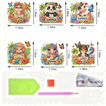 6Pcs Acrylic 2D Flat Animal Diamond Art Fridge Magnet Diamond Art Magnets Decals