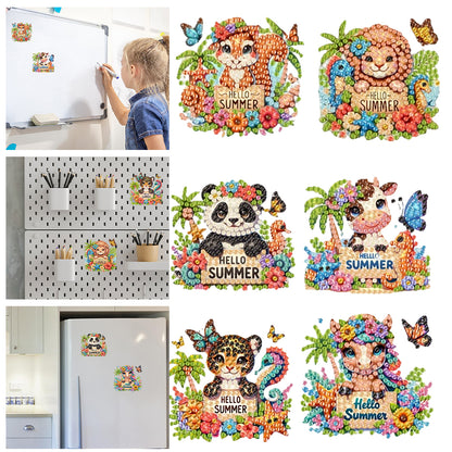 6Pcs Acrylic 2D Flat Animal Diamond Art Fridge Magnet Diamond Art Magnets Decals