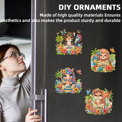 6Pcs Acrylic 2D Flat Animal Diamond Art Fridge Magnet Diamond Art Magnets Decals