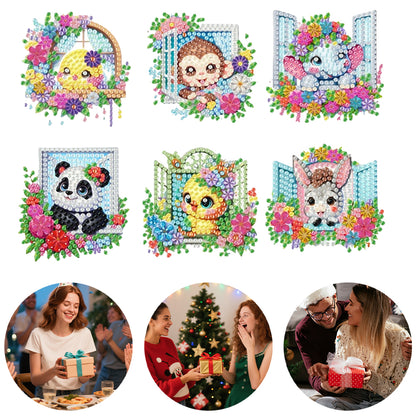 6Pcs Acrylic 2D Flat Animal Diamond Art Fridge Magnet Diamond Art Magnets Decals