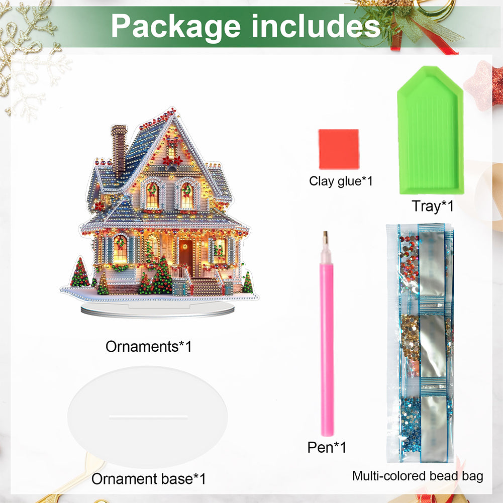 2D Flat Xmas House DIY Diamond Painting Desktop Decorations for Adults Beginner