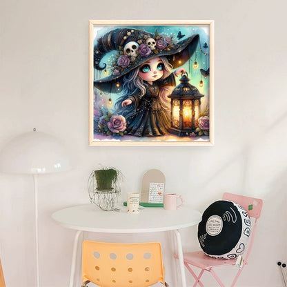 Cute Witch With Lantern - 11CT Stamped Cross Stitch 45*45CM