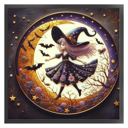 Cute Witch With The Moon - 11CT Stamped Cross Stitch 45*45CM