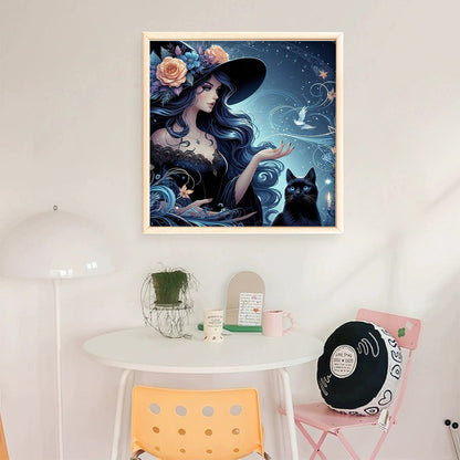 Witch And Black Cat - 11CT Stamped Cross Stitch 50*50CM