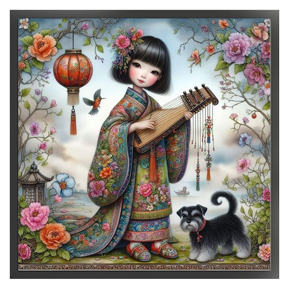 Girl And Puppy - 11CT Stamped Cross Stitch 40*40CM