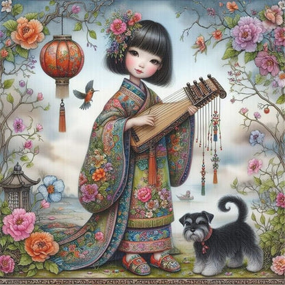 Girl And Puppy - 11CT Stamped Cross Stitch 40*40CM