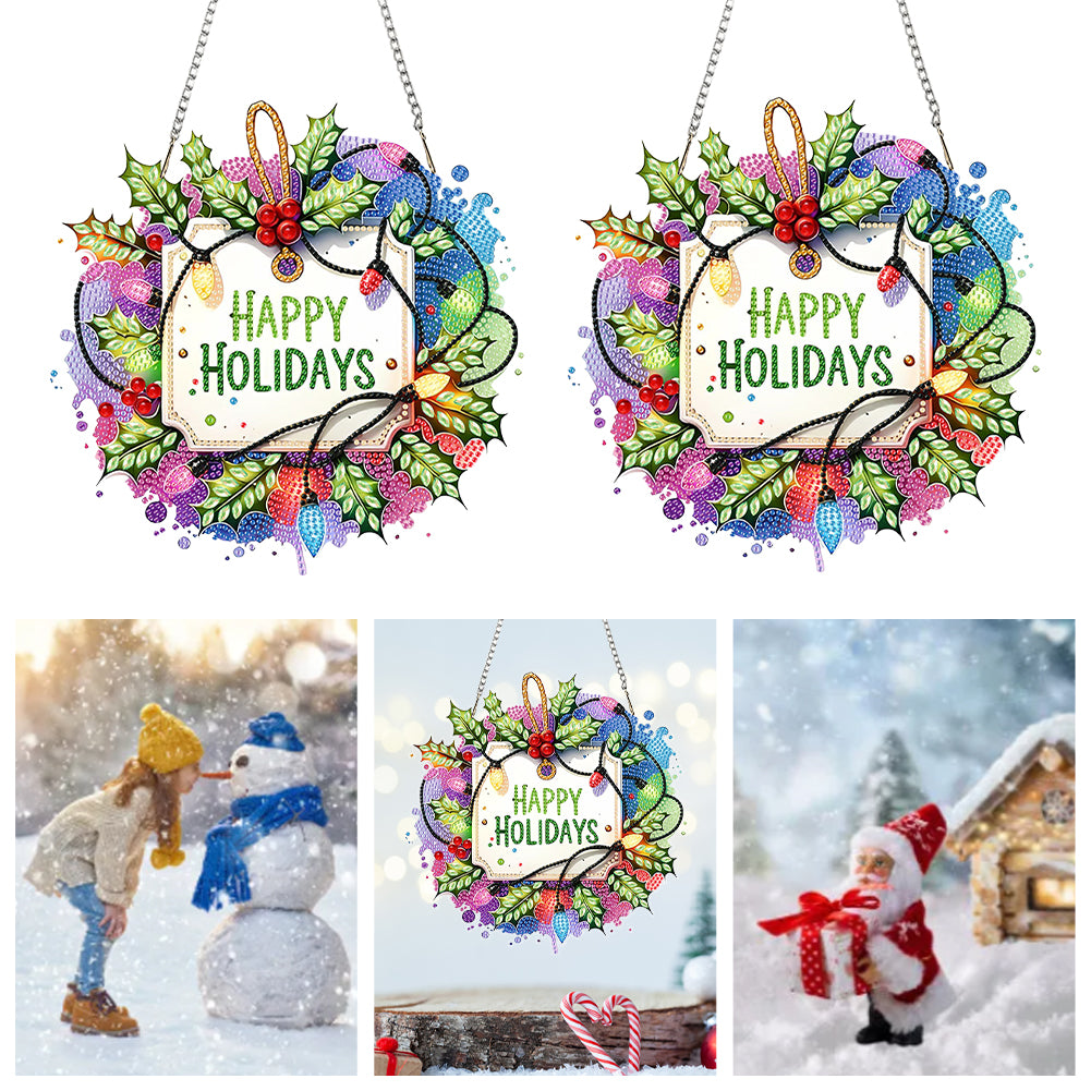 Christmas 2D Flat DIY Hanging Diamond Art Kits Window Hanging Art for Home Decor