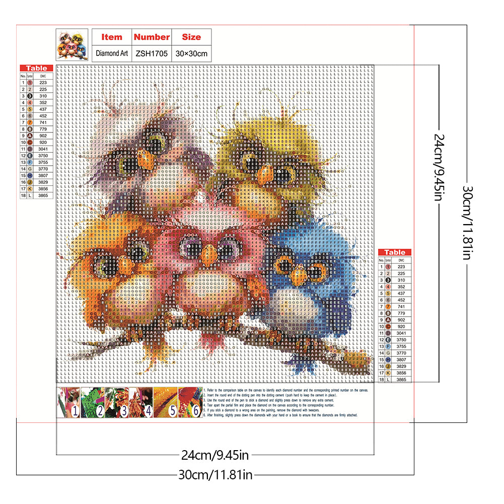 Owl - Full Round Drill Diamond Painting 30*30CM