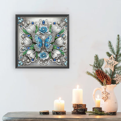 Butterfly And Flowers - Special Shaped Drill Diamond Painting 30*30CM