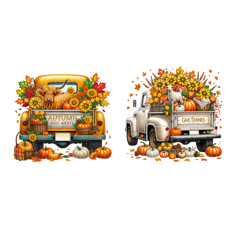 2PCS Pumpkin Car Theme 2D/Flat DIY Diamond Painting Set Hanging Diamond Art Kits