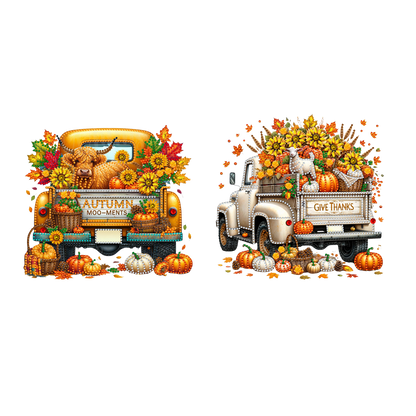 2PCS Pumpkin Car Theme 2D/Flat DIY Diamond Painting Set Hanging Diamond Art Kits