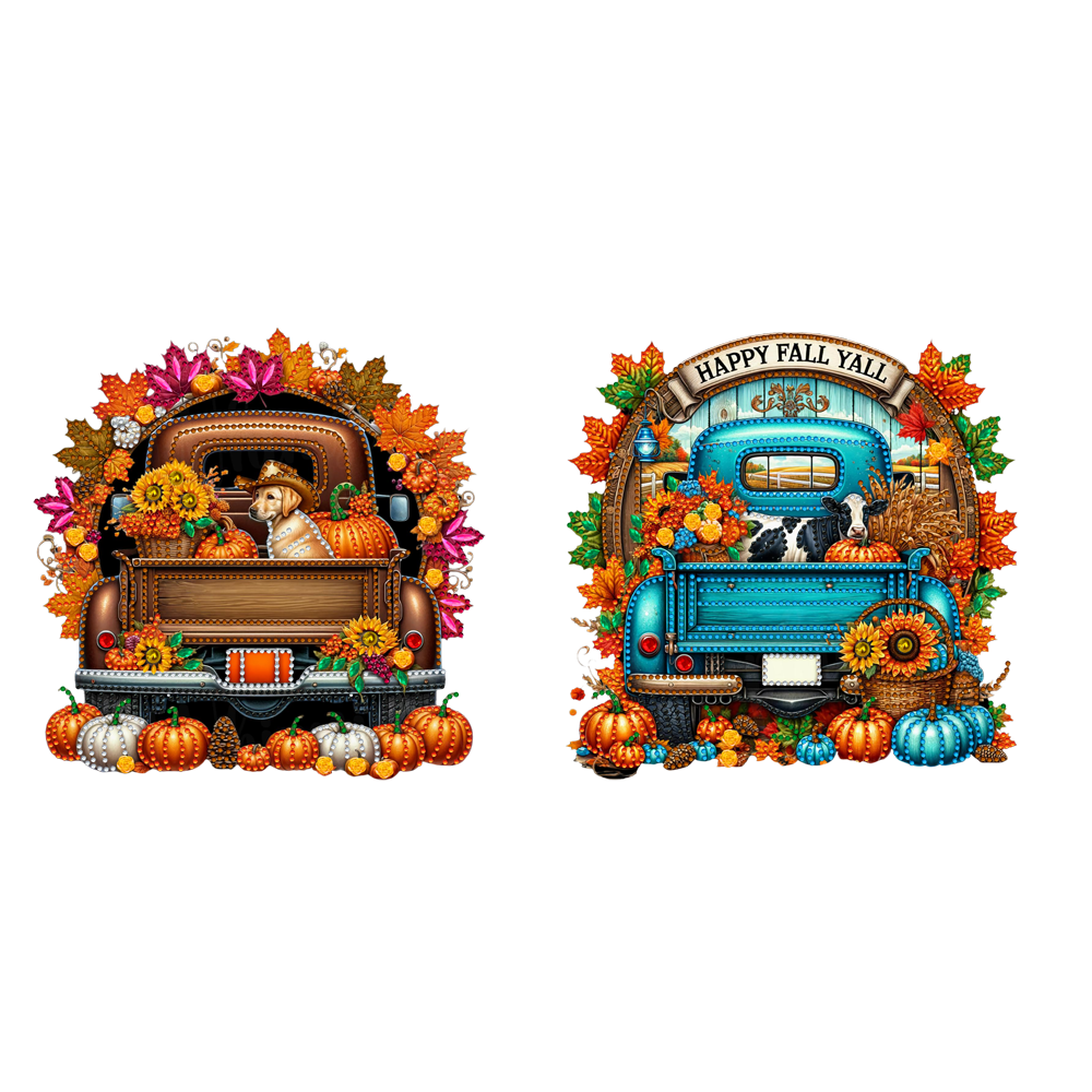 2PCS Pumpkin Car Theme 2D/Flat DIY Diamond Painting Set Hanging Diamond Art Kits