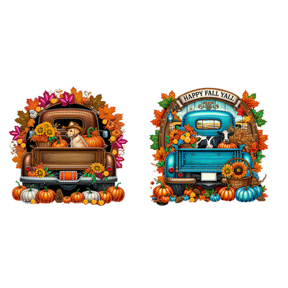 2PCS Pumpkin Car Theme 2D/Flat DIY Diamond Painting Set Hanging Diamond Art Kits