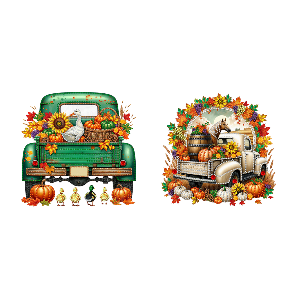 2PCS Pumpkin Car Theme 2D/Flat DIY Diamond Painting Set Hanging Diamond Art Kits