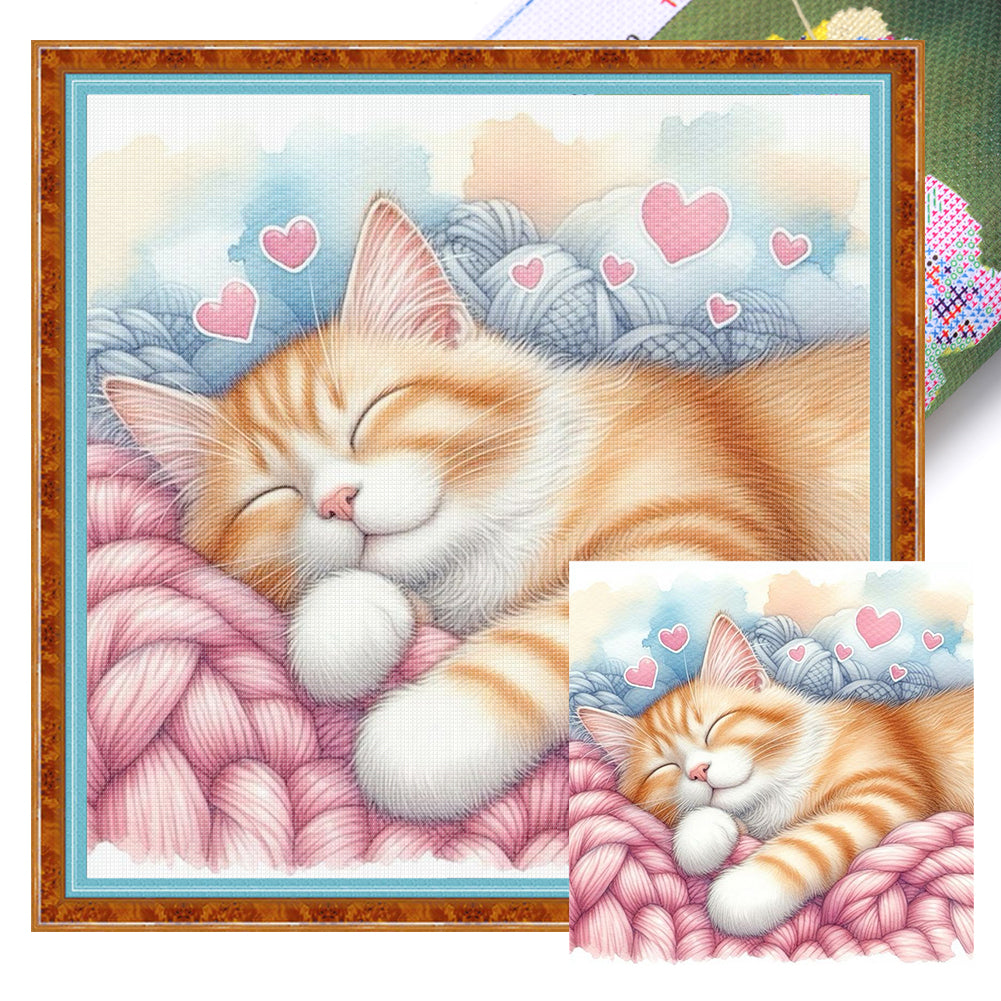 Sleeping Cat - 11CT Stamped Cross Stitch 40*40CM