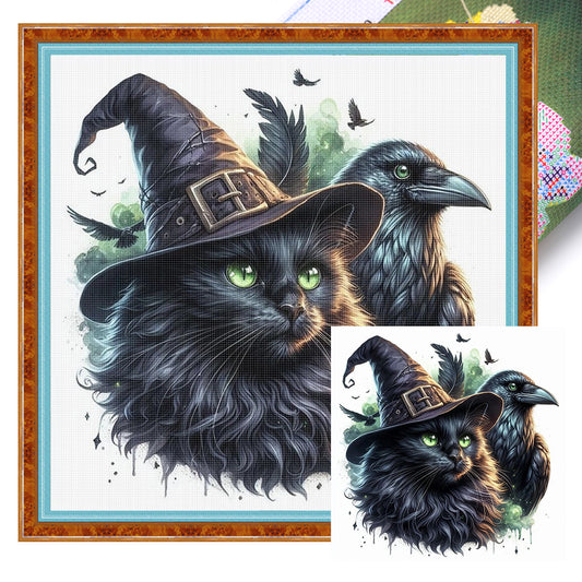 Cat And Crow - 11CT Stamped Cross Stitch 40*40CM