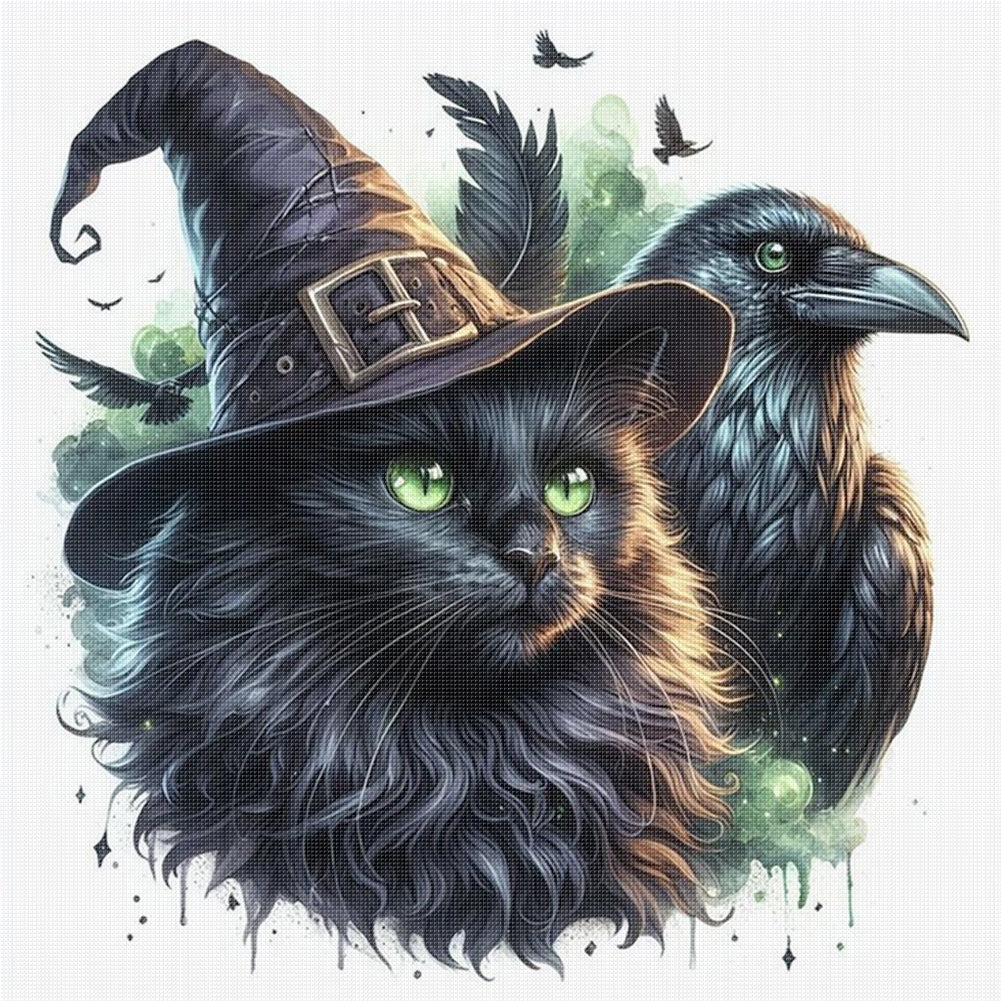Cat And Crow - 11CT Stamped Cross Stitch 40*40CM