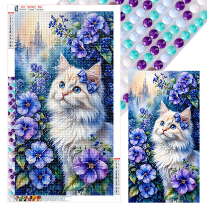 Cat And Flower - Full Round Drill Diamond Painting 40*70CM
