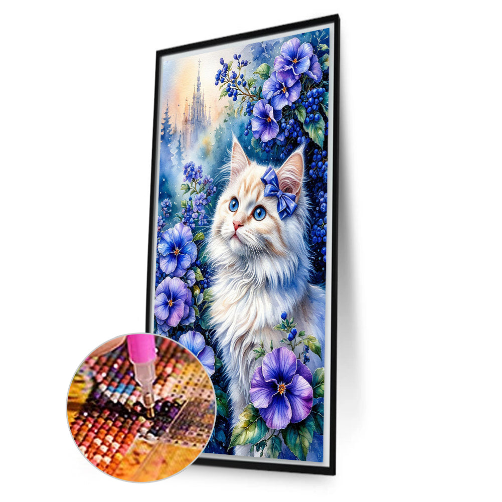 Cat And Flower - Full Round Drill Diamond Painting 40*70CM