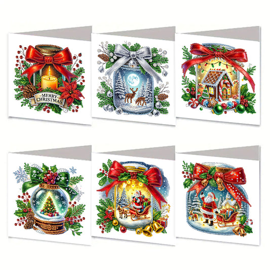 6PCS DIY Rhinestone Diamond Art Mosaic Postcards for Festivals and Celebrations
