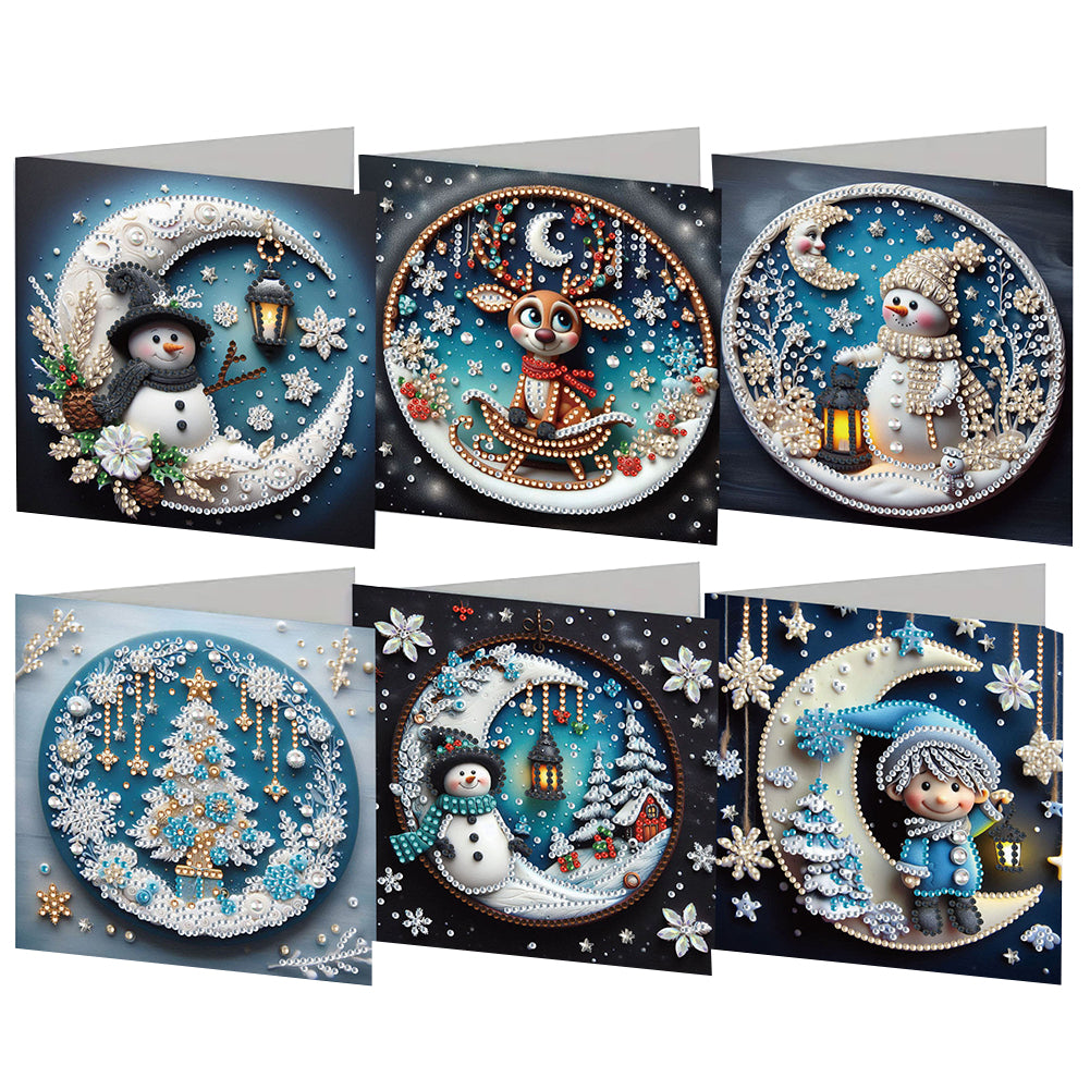 6PCS DIY Rhinestone Diamond Art Mosaic Postcards for Festivals and Celebrations