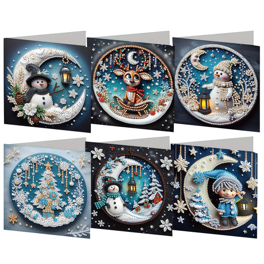 6PCS DIY Rhinestone Diamond Art Mosaic Postcards for Festivals and Celebrations