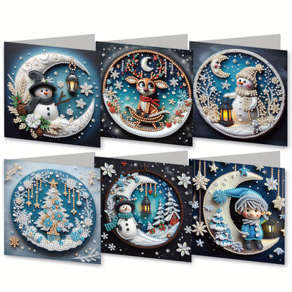 6PCS DIY Rhinestone Diamond Art Mosaic Postcards for Festivals and Celebrations