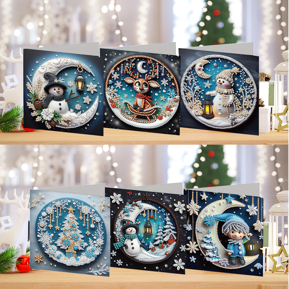 6PCS DIY Rhinestone Diamond Art Mosaic Postcards for Festivals and Celebrations