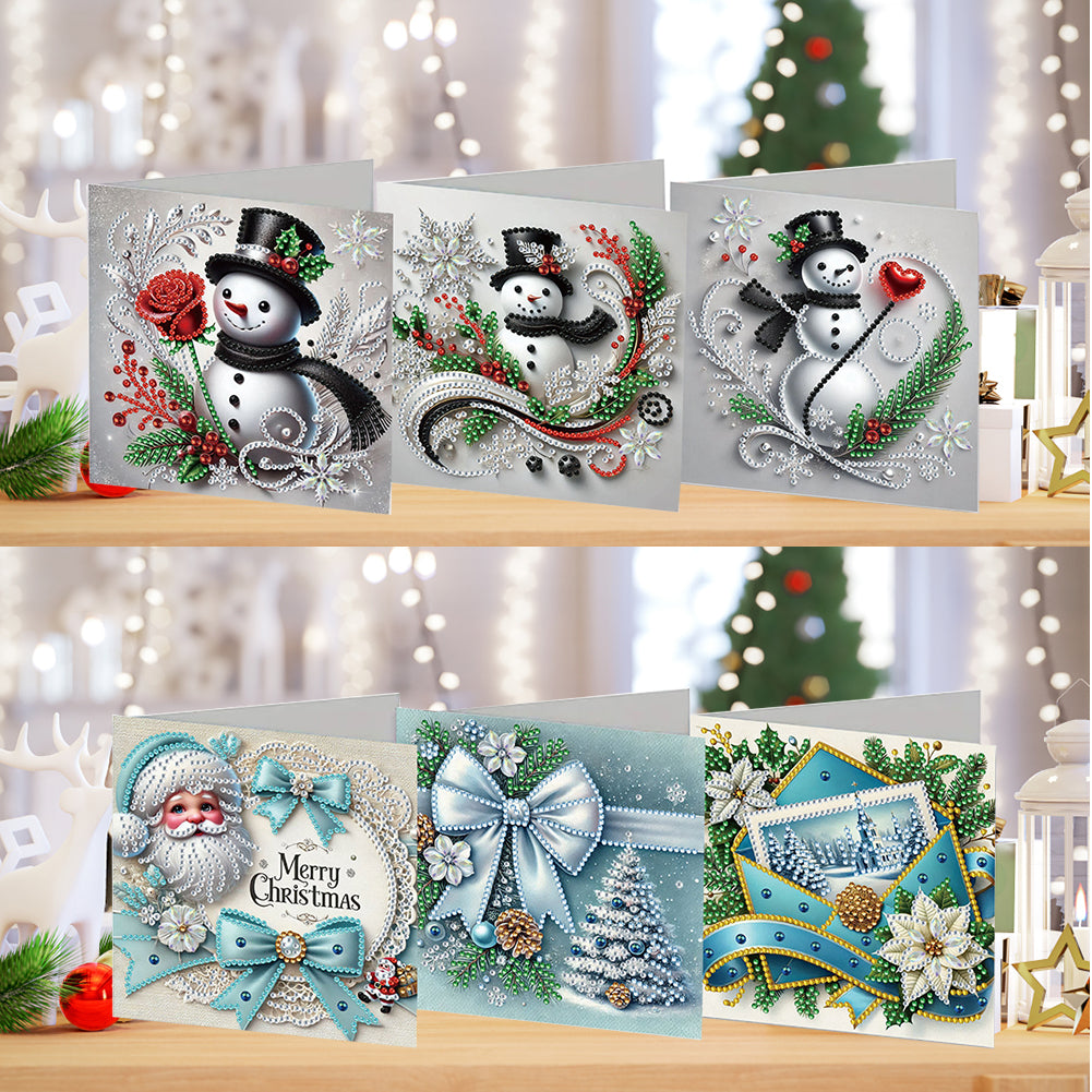 6PCS DIY Rhinestone Diamond Art Mosaic Postcards for Festivals and Celebrations