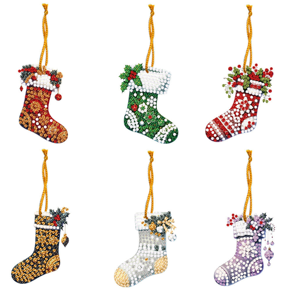 6pcs Xmas 2D Flat DIY Hanging Diamond Art Kits Window Hanging Art for Home Decor