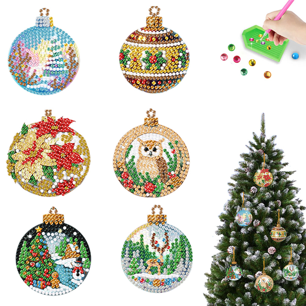 6pcs Xmas 2D Flat DIY Hanging Diamond Art Kits Window Hanging Art for Home Decor